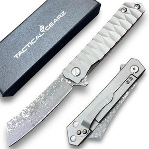 Custom Damascus Pocket Knife, Solid Tc4 Titanium Handle Folding Knife, Birthday Gift, Groomsmen Gift, Anniversary Gift, Wedding Gift for Men