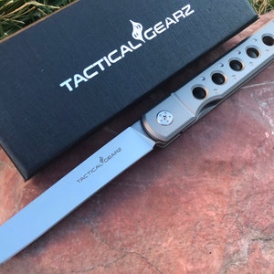 TacticalGearz TG Kyoko. Full Tc4 Titanium Japanese Folding Knife w/Sheath! Polished D2 Steel Blade! Ball Bearing Pivot System!