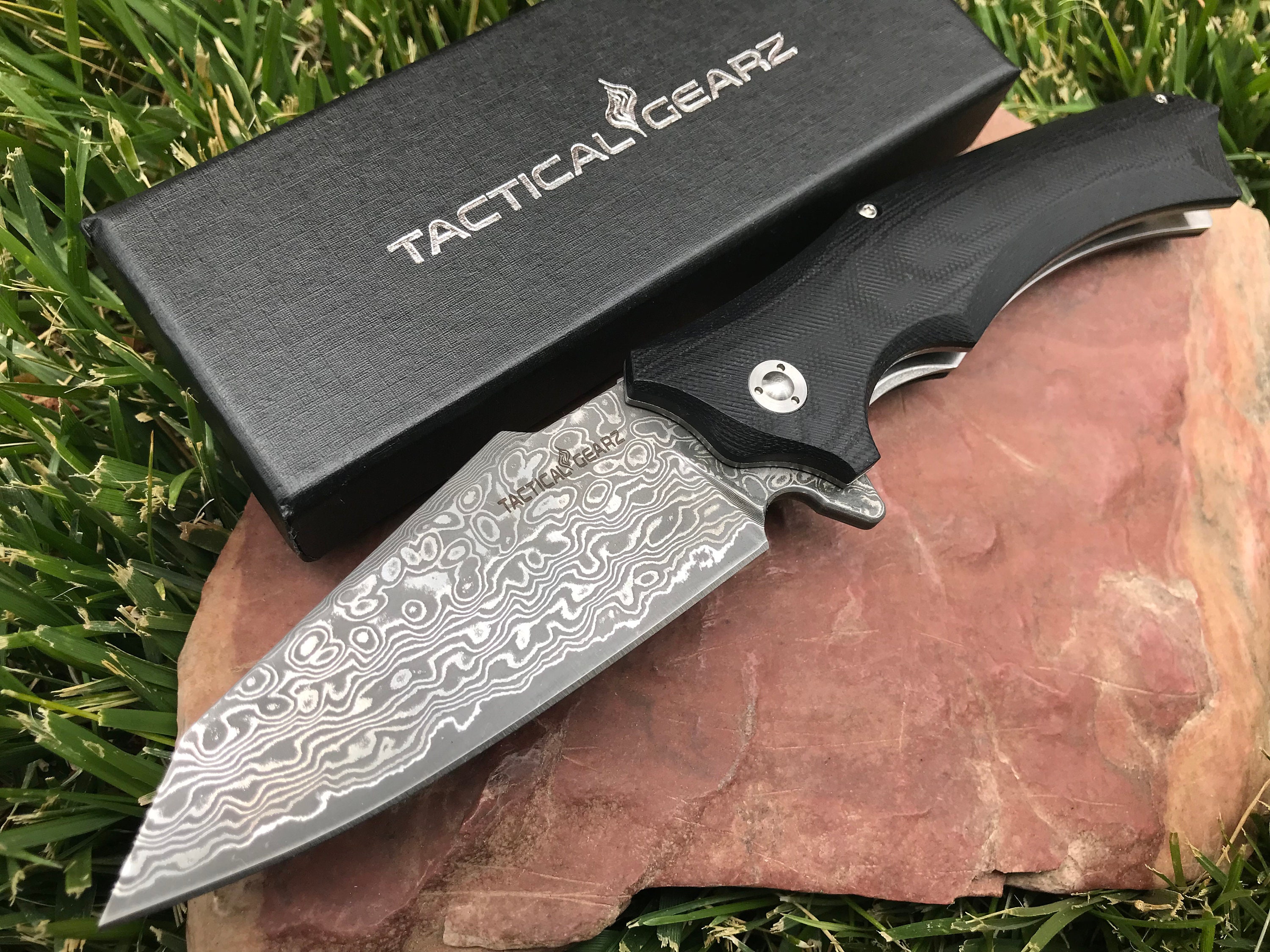 Custom Damascus G10 EDC Pocket Knife TG Vex XT Ball Bearing Etsy