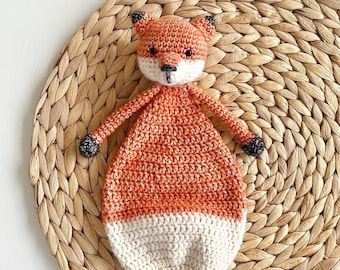 Patrón de ganchillo Fox Baby Lovey, edredón de muñeca de trapo Amigurumi, manta de seguridad de animales del bosque / archivo digital PDF / inglés y holandés