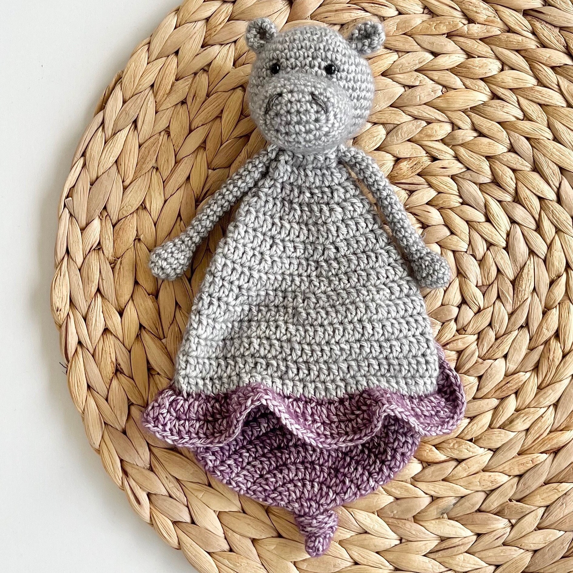Crochet Hippo comforter Amigurumi Toy Handmade Stuffed Animals toy Baby  Snuggler