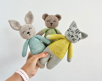 Amigurumi Bundle Plushie Crochet Patterns | Digital File PDF | Stuffed Animal Crochet Patterns | Bunny, Tabby Cat, Teddy Bear | 3 patterns