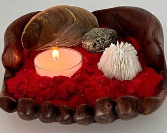 Relaxing Holiday DIY Candle Gift - Tea Light Beachy Candle Holder with Glistening Pyrite Crystal Sphere, Mushroom Coral, and More!