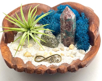 Serenity and Renewal: Sakura Jasper Tower with Air Plant for Harmonious Energy and Natural Beauty