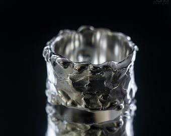 Geschmolzener grobstrick Sterling Silber Ring: Unisex Band, Größe 13