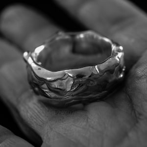 Raw Chunky Sterling Silver Statement Ring, Wearable Art, Unisex Sculptural Jewelry, Brutalist Ring with Molten Edges