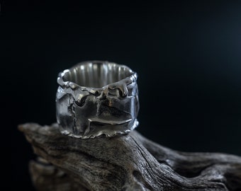 Großer Sterling Silber Ring: Organische Textur, Unisex Statement Ring, Größe 9 1/4