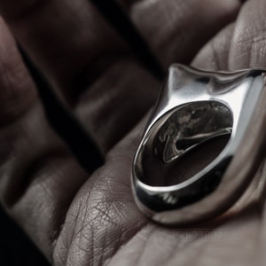 Contemporary Massive Modern Ring in Sterling Silver with Curves and High Shine, Cushion Like Shape. On Hand.