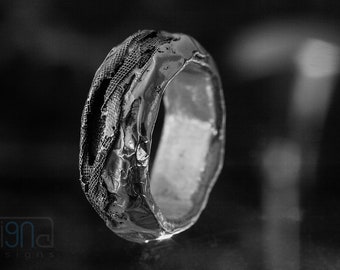Anillo escultural de plata de ley oxidada: joyería unisex orgánica cruda, talla 11 3/4