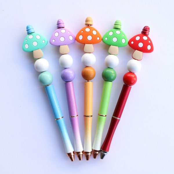 Mushroom Pen, Cute Beaded Pens, Stocking Stuffer for Teens, Cottagecore Gifts for Her, Office Gift for Coworkers, Mushroom Gifts for Women