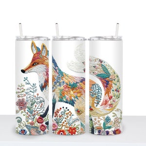 Embroidered Fox Tumbler, Fox Coffee Cup, Fox Gifts for Women Travel Mug, Coffee Lover Gift for Her, Fox Gifts Girl, Nature Lover Gift