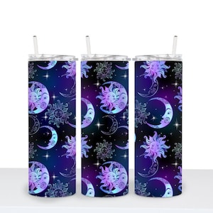 Witchy Moon Tumbler with Straw, Celestial Coffee Mug, Moon Cup, Travel Mug with Lid, Moon Gifts for Women, Witchy Gifts for Best Friend