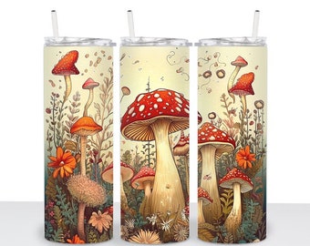Mushroom Tumbler, Mushroom Cup with Straw, Travel Mug with Lid, Coffee Lovers Gift for Her, Mushroom Gifts for Women, Mushroom Lovers Gift