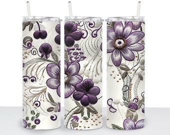 Embroidered Flower Tumbler
