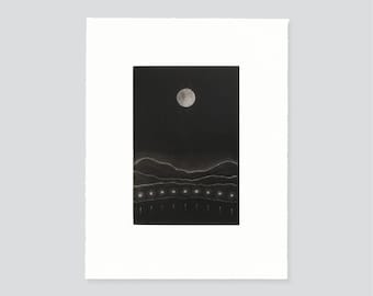 Moon and Lights, Original Mezzotint