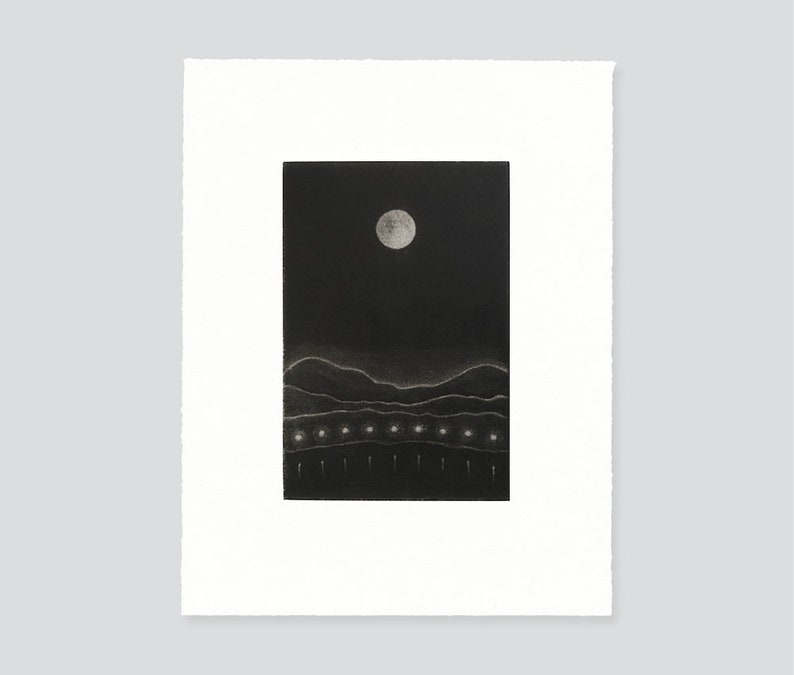 Moon and Lights, Original Mezzotint image 1