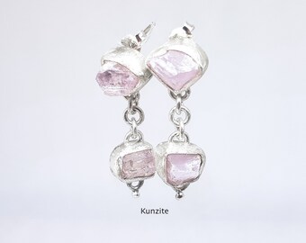butterfly back earrings. Brushed silver earrings handcrafted with raw Amethyst gemstone