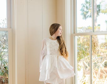 Embroidered Top Dress: Knee Length 3 Layer Skirt, Long Sleeve