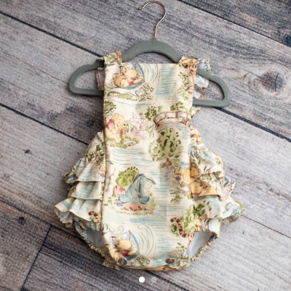 Embroidered optional Initial Vintage Winnie the Pooh romper girl.