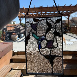 Hummingbird with flower Stained Glass
