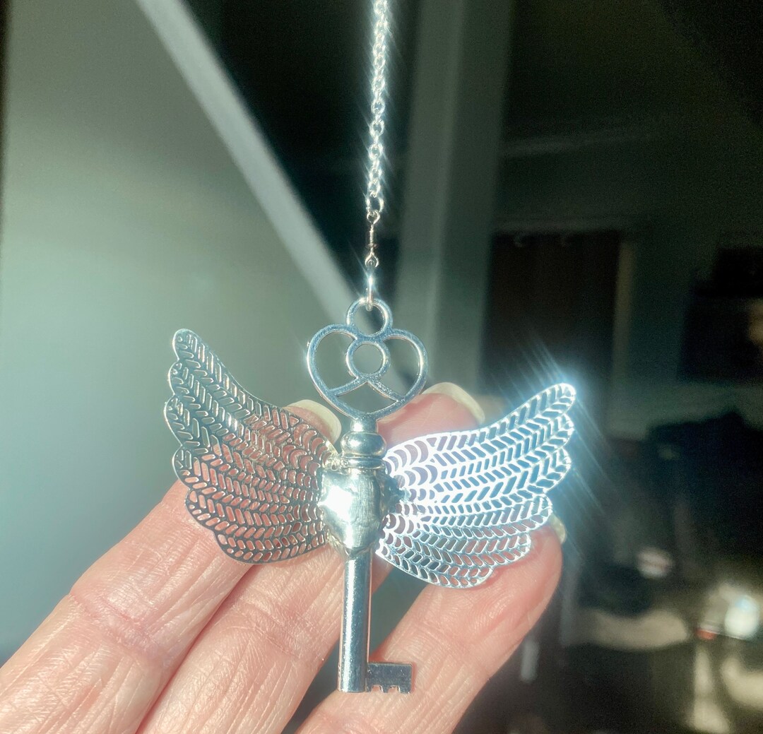 Filigree Winged Key Necklace: Metal Flying Key Charm - Etsy