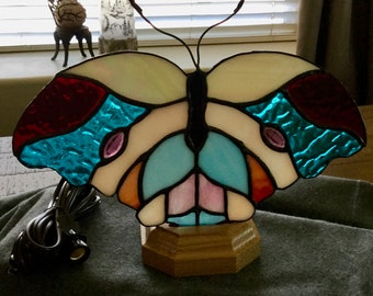 Stained glass butterfly fan lamp