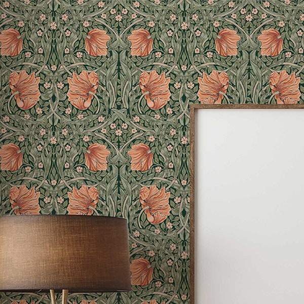 William Morris Pimpernel-Muster-Tapete zum Abziehen und Aufkleben, selbstklebende, abnehmbare Wandverkleidung aus Stoff und leichten Wandgemälden mit Leinwandstruktur