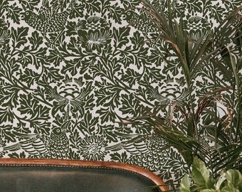 Vogelgesang Grün William Morris abnehmbare Tapete | Selbstklebend | Eingefügt | Wandbild | Temporär | Feature-Wanddekoration