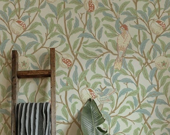 Vintage Birds in Trees William Morris Removable Wallpaper | Self-Adhesive | Pasted | Mural | Temporary | Feature Wall Decoration