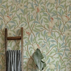 Vintage Vögel in den Bäumen William Morris Entfernbare Tapete | Selbstklebend | geklebt | Wandbild | Temporär | Feature Wanddekoration