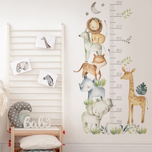 Niedliche Safari Tiere Wachstumstabelle Wandtattoos | Jungle Lineal Wandaufkleber | Kinderzimmer selbstklebende Wanddekoration