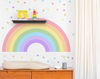 Large Pastel Rainbow Wall Decal: Polka Dot Stickers, Kids Playroom