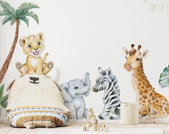 Adorable Safari Wall Decals - Removable Peel and Stick African Animals Stickers for Kids Room
