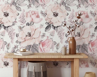 Behang zachtroze rozen: abstracte aquarel bloemen peel and stick