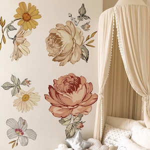 Soft Nursery Floral Wall Decal Wall Sticker for Kids Vintage Peony Flower