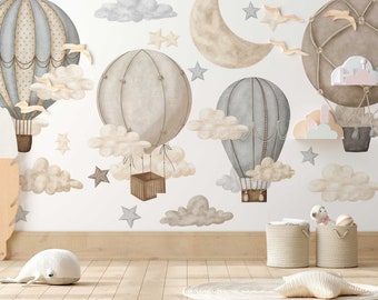 Dreamy Hot Air Balloon and Star Wall Decals for Nursery and Kids' Room