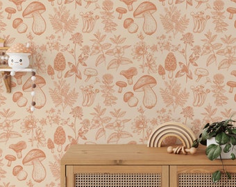 Mushroom Wallpaper | Orange Wallpaper | Mid Century Modern Wallpaper | Kids Mushroom Peel and Stick Wallpaper | Vintage Wallpaper