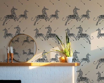 Custom Zebra with Arrow Wallpaper | Savanna Animals Wall Mural | African Animals Peel and Stick