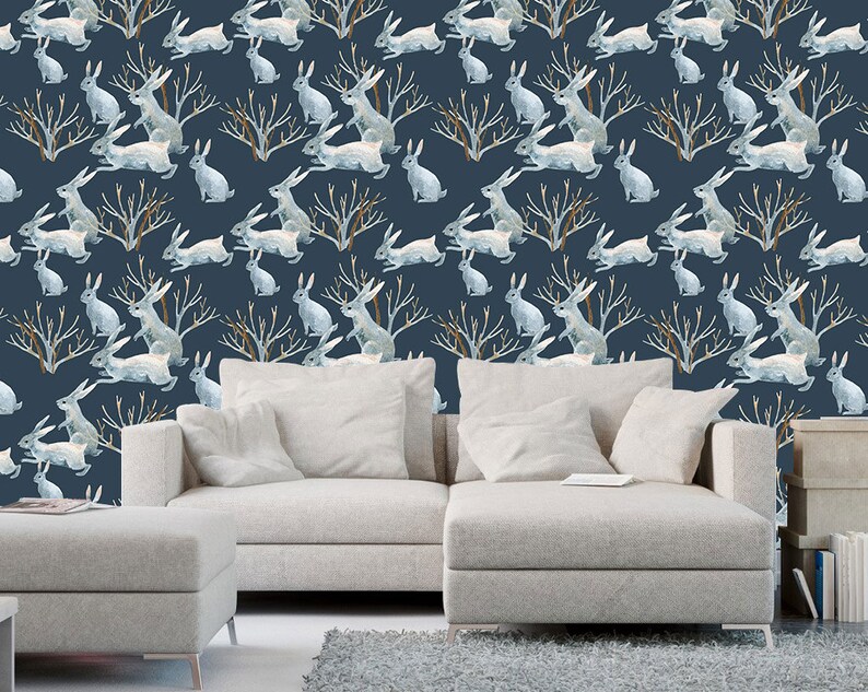 White Rabbits Self Adhesive Removable Wallpaper Home Decor Etsy New Zealand