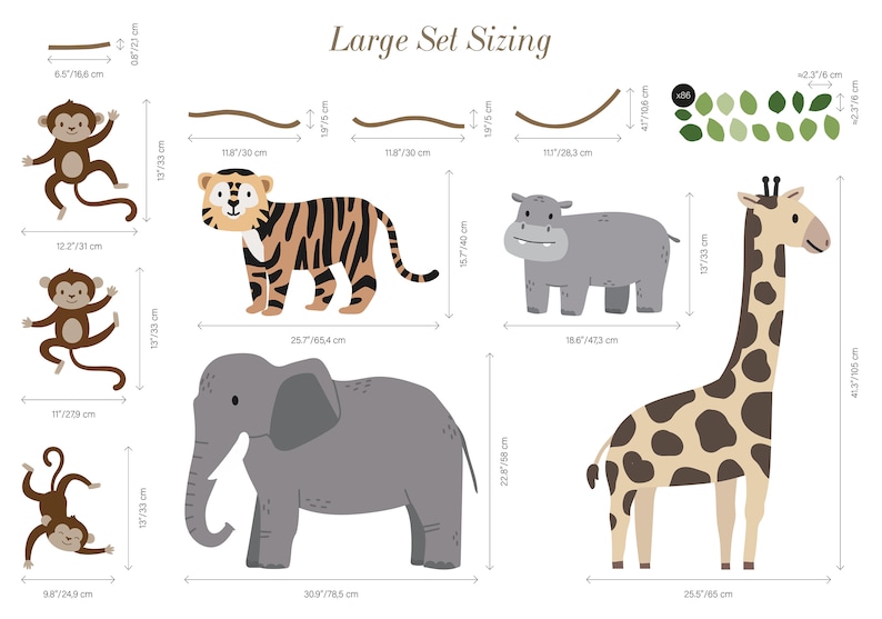Large Safari Animals and Monkey Wall Decals, Jungle Animal Wall Stickers, Nursery Wall Decals, Repositionable Jungle Wall Decals zdjęcie 8