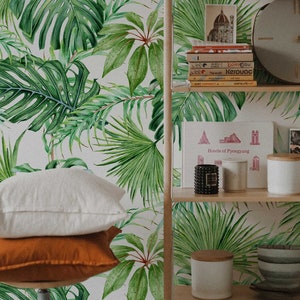 Tropical Leaves Peel and Stick Wallpaper | Removable Monstera Palms Mural | Eco Friendly Wall Decor