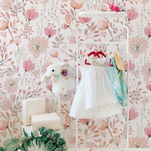 Nursery Floral Wallpaper Peel and Stick Kids Soft Garden Flowers Wall Mural