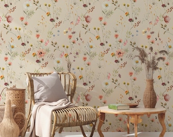 Watercolor Wildflower Wallpaper: Soft Botanical Peel and Stick Wall Mural
