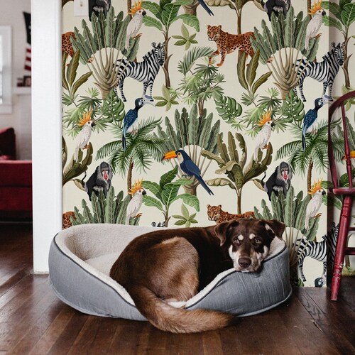 Jungle Monkey Peel & Stick Wallpaper Removable Fabric Etsy