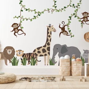 Large Safari Animals and Monkey Wall Decals, Jungle Animal Wall Stickers, Nursery Wall Decals, Repositionable Jungle Wall Decals zdjęcie 5