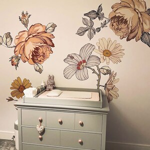 Soft Nursery Floral Wall Decal Wall Sticker for Kids Vintage Peony ...