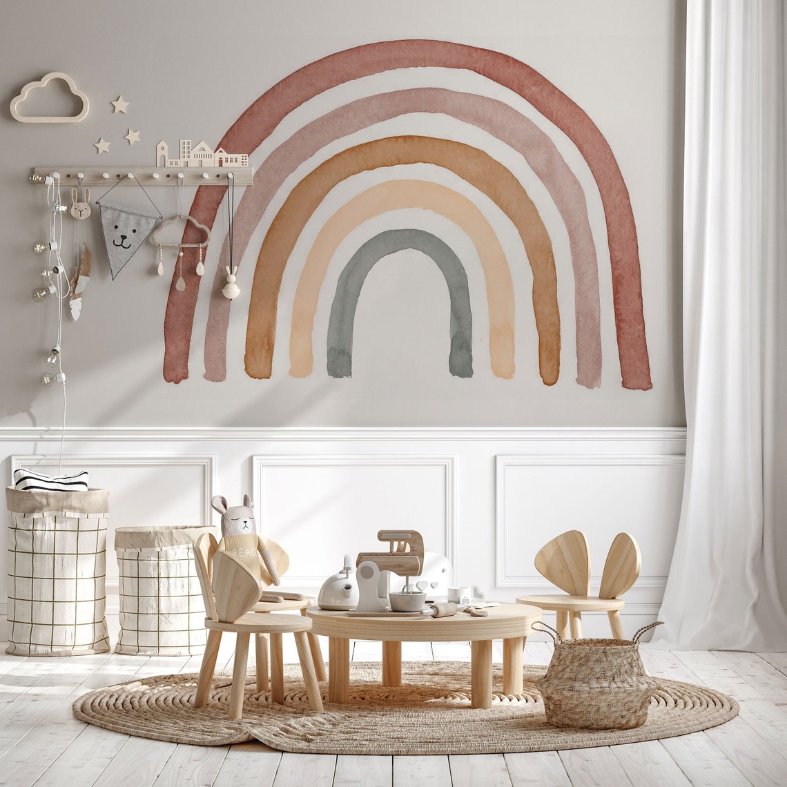 Boho Rainbow Wall Decal: Neutral Nursery Decor, Peel and Stick - Etsy