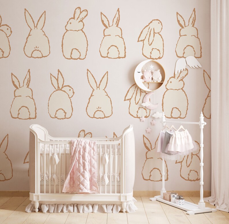 Cute Bunny Wall Decals | Peel and Stick Rabbit Mural - Etsy