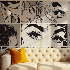 Black & White Pop Art Faces Wallpaper: Retro Peel and Stick Mural