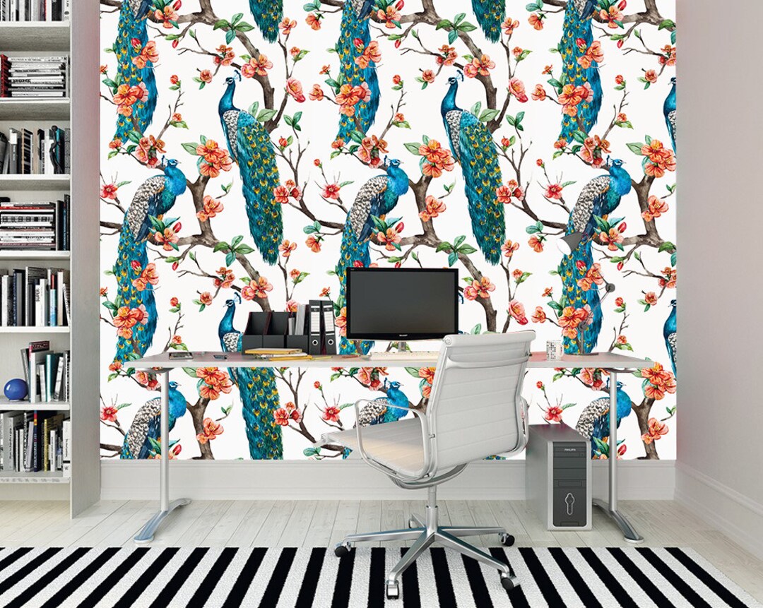 Exotic Peacocks Self Adhesive Removable Wallpaper Tapestry Tapestries